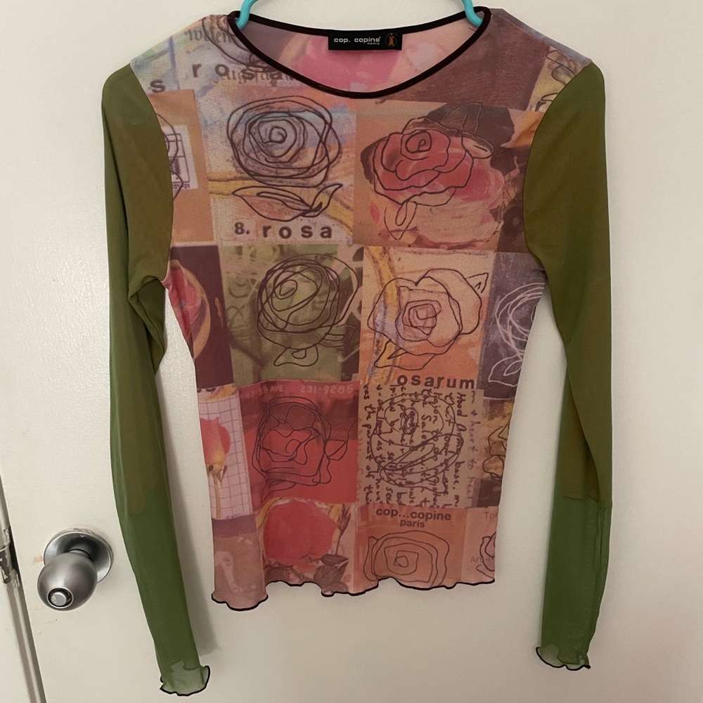 Cop copine green rose mesh top